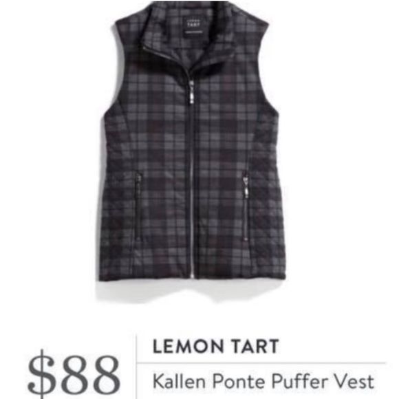 Puffer Zip Vest Small Blue Purple Quilted Plaid Pockets New Lemon Tart Womens - Picture 2 of 8